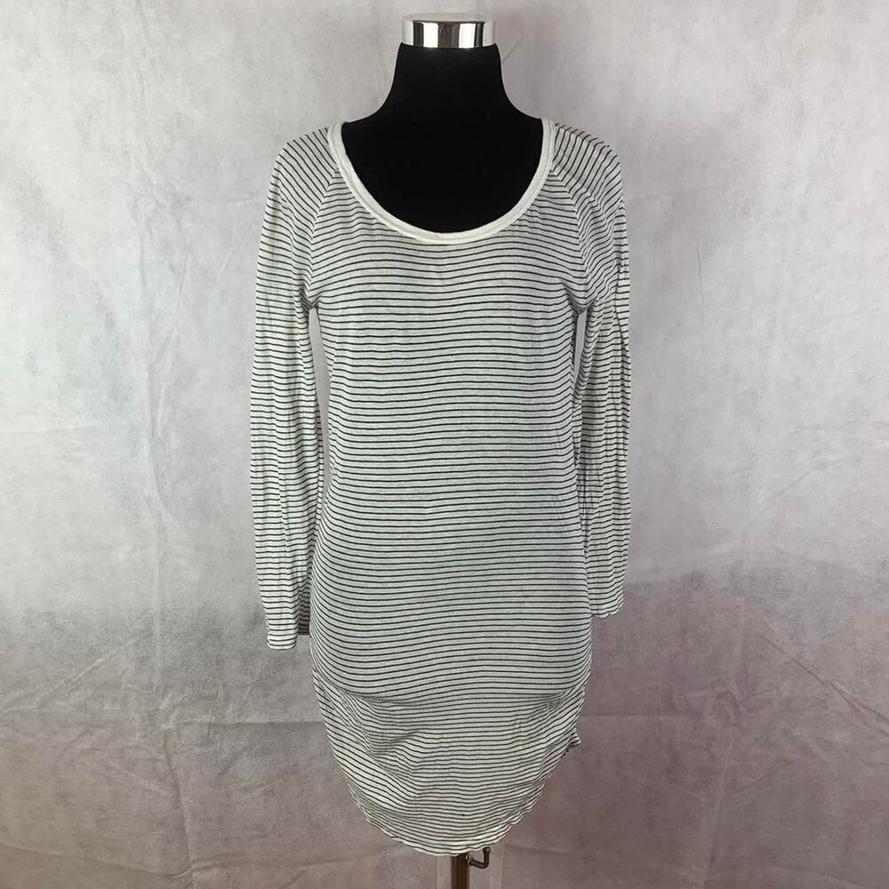 James Perse Standard 1 Striped Long Sleeve Tunic Tee Ruched Top USA Flaw T-shirt